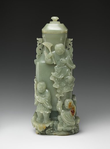 Covered vase with immortals