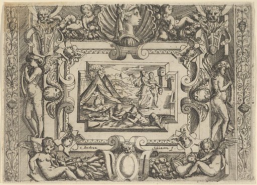 Judith and maidservant with the head of Holofernes, set within an elaborate frame