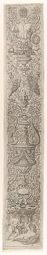 Candelabra grostesque with two children wearing helmets, from a series of twelve candelabra grotesques
