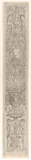 Candelabra grotesque with four children with a cat and a dog, from a series of twelve candelabra grotesques