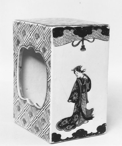 Square Lamp (andon) with Design of an Idealized Woman Behind a Curtain