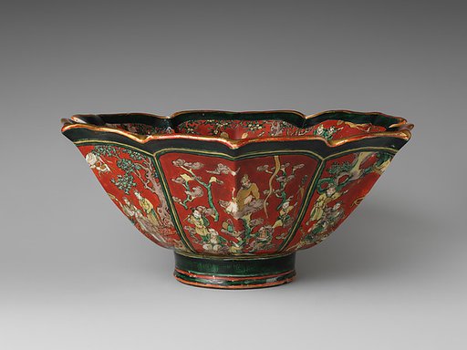 Hexagonal Foliated Bowl with Auspicious Chinese Themes and Sages