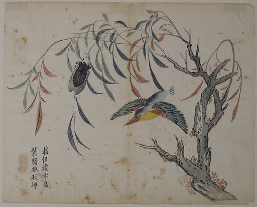 Kingfisher, Cicada, and Willow Tree