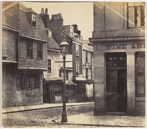 [Street with Lamp Post and Wine Shop]