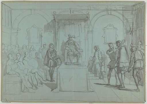 King Christian IV of Denmark Judging Christoffer Rosenkrantz; verso: Don Quixote and Others Attending Master Peter's Puppet Show