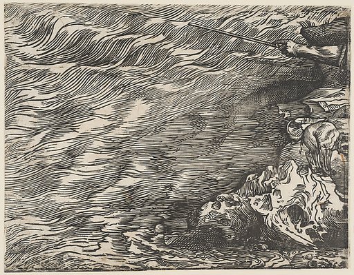 The Submersion of Pharoah's Army in the Red Sea, from twelve blocks: 'Block I, below Block H', showing the sea and a dog defecating