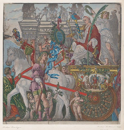 Sheet 9: Julius Caesar in his horse-drawn chariot, from "The Triumph of Julius Caesar"