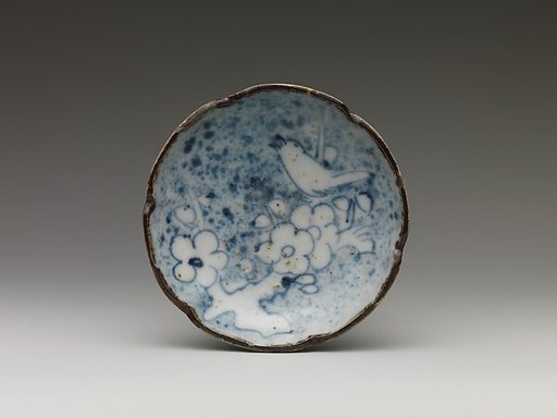 Set of Five Small Dishes (Kozara) with Flowering Plum and Warbler