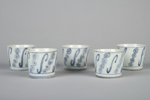 Set of Five Soba Cups (Soba Choko) with Swirl Patterns