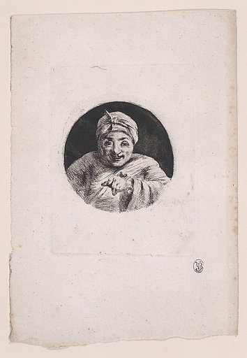 Bust of a man in night cap and gown