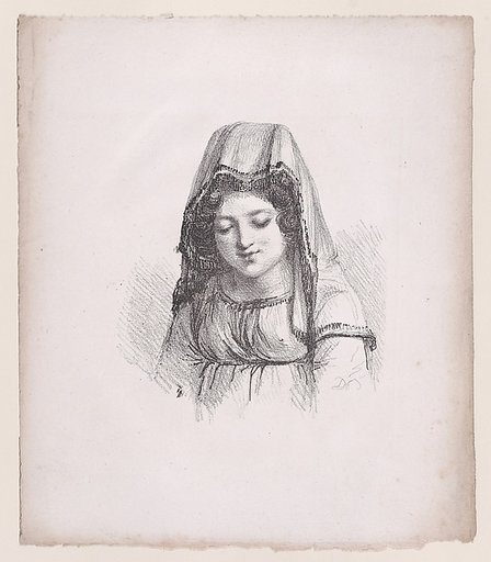 Young girl in peasant dress with veil