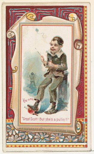 Kite Time, "Great Scott! But she's a pullin!!" from the Terrors of America set (N136) issued by Duke Sons & Co. to promote Honest Long Cut Tobacco