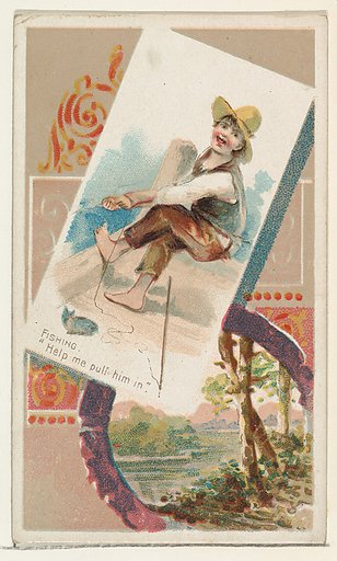 Fishing, "Help me pull him in," from the Terrors of America set (N136) issued by Duke Sons & Co. to promote Honest Long Cut Tobacco