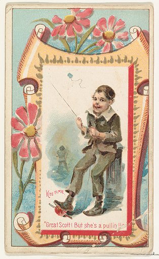 Kite Time, "Great Scott! But she's a pullin!!" from the Terrors of America set (N136) issued by Duke Sons & Co. to promote Honest Long Cut Tobacco