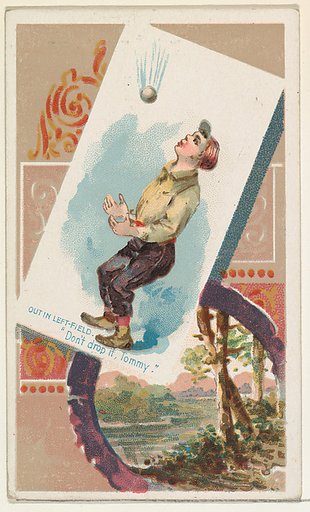 Out in Left-Field, "Dont drop it, Tommy," from the Terrors of America set (N136) issued by Duke Sons & Co. to promote Honest Long Cut Tobacco