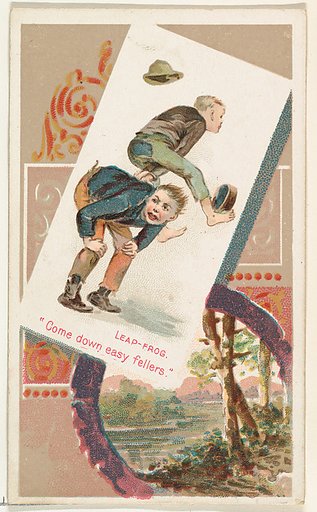Leap-Frog, "Come down easy fellers," from the Terrors of America set (N136) issued by Duke Sons & Co. to promote Honest Long Cut Tobacco