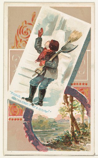 "Missus, lem'me clean it for a quarter?," from the Terrors of America set (N136) issued by Duke Sons & Co. to promote Honest Long Cut Tobacco