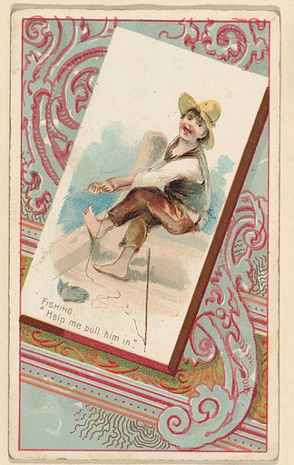 Fishing, "Help me pull him in," from the Terrors of America set (N136) issued by Duke Sons & Co. to promote Honest Long Cut Tobacco