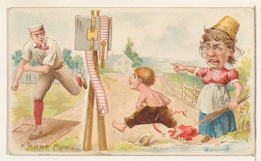 A Home Run, from the Talk of the Diamond set (N135) issued by Duke Sons & Co., a branch of the American Tobacco Company