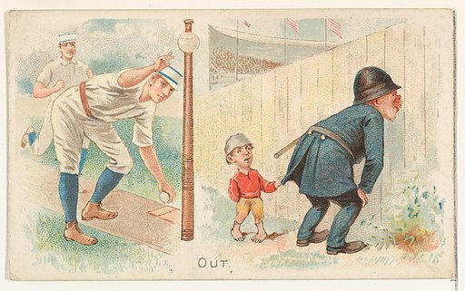 Out, from the Talk of the Diamond set (N135) issued by Duke Sons & Co., a branch of the American Tobacco Company