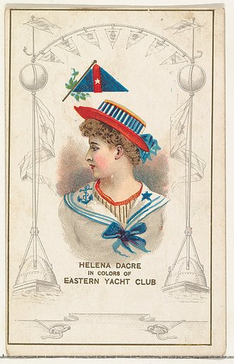 Helena Dacre in Colors of the Eastern Yacht Club, from the Yacht Colors of the World series (N140) issued by Duke Sons & Co. to promote Honest Long Cut Tobacco