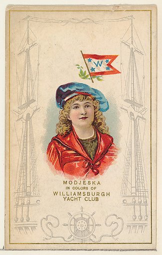 Modjeska in Colors of Williamsburgh Yacht Club, from the Yacht Colors of the World series (N140) issued by Duke Sons & Co. to promote Honest Long Cut Tobacco