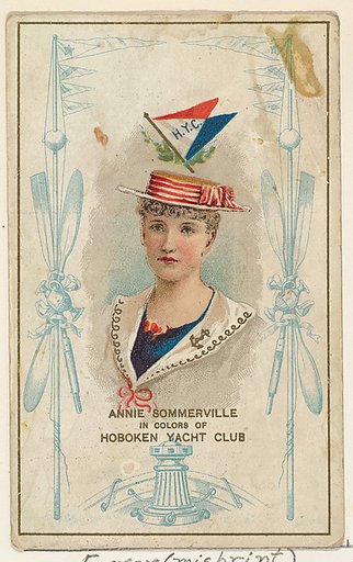 Error-Misprint Card, Annie Sommerville in Colors of the Hoboken Yacht Club, from the Yacht Colors of the World series (N140) issued by Duke Sons & Co. to promote Honest Long Cut Tobacco