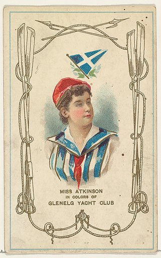 Miss Atkinson in Colors of Glenelg Yacht Club, from the Yacht Colors of the World series (N140) issued by Duke Sons & Co. to promote Honest Long Cut Tobacco