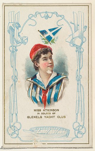 Miss Atkinson in Colors of Glenelg Yacht Club, from the Yacht Colors of the World series (N140) issued by Duke Sons & Co. to promote Honest Long Cut Tobacco