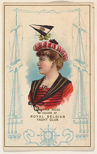 Bertha Ricci in Colors of Royal Belgian Yacht Club, from the Yacht Colors of the World series (N140) issued by Duke Sons & Co. to promote Honest Long Cut Tobacco