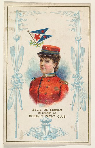 Zelie de Lussan in Colors of Oceanic Yacht Club, from the Yacht Colors of the World series (N140) issued by Duke Sons & Co. to promote Honest Long Cut Tobacco