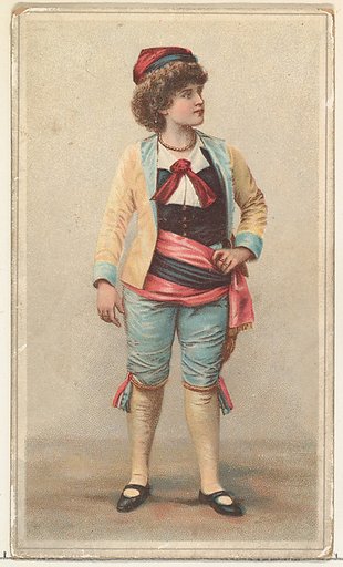 Actress wearing wide pink and black sash, from Stars of the Stage, Second Series (N130) issued by Duke Sons & Co. to promote Honest Long Cut Tobacco
