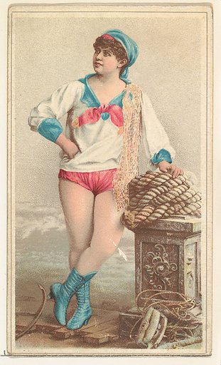 Actress wearing sailor costume with pink bloomers, from Stars of the Stage, Second Series (N130) issued by Duke Sons & Co. to promote Honest Long Cut Tobacco