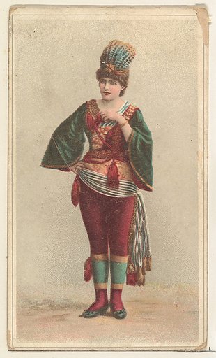 Actress wearing feathered headpiece, from Stars of the Stage, Second Series (N130) issued by Duke Sons & Co. to promote Honest Long Cut Tobacco