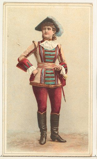 Actress wearing costume with sword and tri-cornered hat, from Stars of the Stage, Second Series (N130) issued by Duke Sons & Co. to promote Honest Long Cut Tobacco