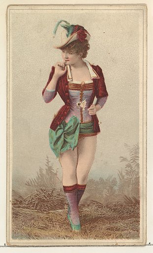 Actress wearing wide green sash with large bow, from Stars of the Stage, Second Series (N130) issued by Duke Sons & Co. to promote Honest Long Cut Tobacco