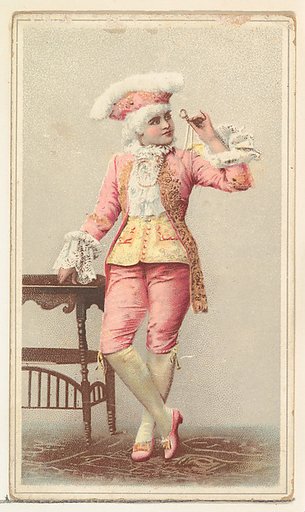 Actress wearing elaborate pink costume, from Stars of the Stage, Second Series (N130) issued by Duke Sons & Co. to promote Honest Long Cut Tobacco