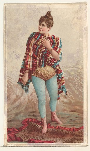 Actress wearing blanket and standing on fur rug, from Stars of the Stage, Second Series (N130) issued by Duke Sons & Co. to promote Honest Long Cut Tobacco