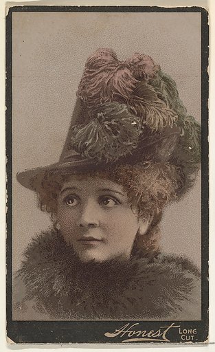 Actress wearing feathered hat, from Stars of the Stage, Third Series (N131) issued by Duke Sons & Co. to promote Honest Long Cut Tobacco