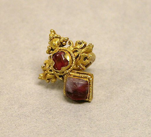 Pair of Ear Ornaments, Two-Section Ruby