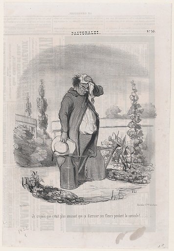 I thought it would be more fun than this to water flowers during a heatwave!, from "Romance of Country Life"