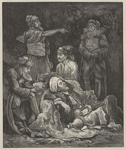 The Five Kings Hiding in the Cave, from "Dalziels' Bible Gallery"