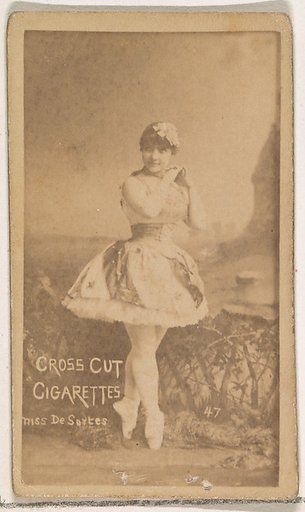 Card Number 47, Miss De Sortes, from the Actors and Actresses series (N145-1) issued by Duke Sons & Co. to promote Cross Cut Cigarettes