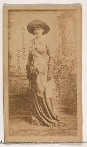 Unknown actress wearing broad white sash, from the Actors and Actresses series (N145-1) issued by Duke Sons & Co. to promote Cross Cut Cigarettes