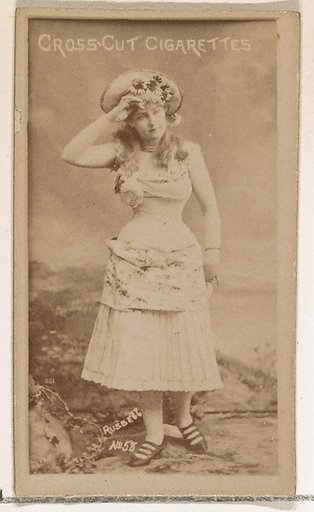 Card Number 58, Lillian Russell, from the Actors and Actresses series (N145-1) issued by Duke Sons & Co. to promote Cross Cut Cigarettes