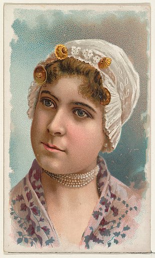Actress wearing white lace cap, from Stars of the Stage, First Series (N129) issued by W. Duke, Sons & Co. to promote Honest Long Cut Tobacco