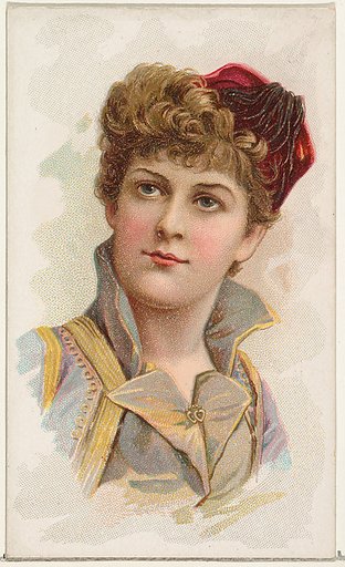 Actress wearing red fringed fez, from Stars of the Stage, First Series (N129) issued by W. Duke, Sons & Co. to promote Honest Long Cut Tobacco