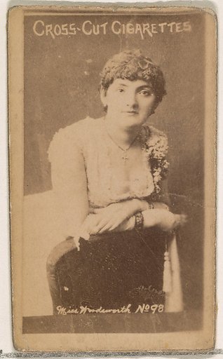 Card Number 98, Miss Wordsworth, from the Actors and Actresses series (N145-1) issued by Duke Sons & Co. to promote Cross Cut Cigarettes