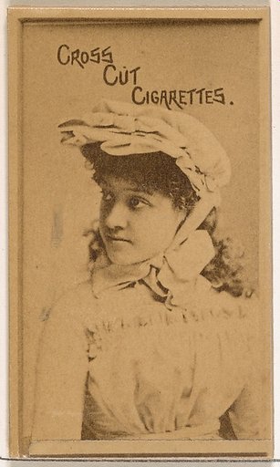 Actress wearing white cloth bonnet, from the Actors and Actresses series (N145-1) issued by Duke Sons & Co. to promote Cross Cut Cigarettes