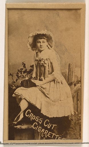 Seated actress holding bag, from the Actors and Actresses series (N145-1) issued by Duke Sons & Co. to promote Cross Cut Cigarettes